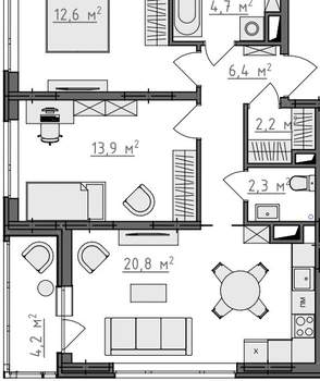 2-к квартира, вторичка, 65м2, 6/9 этаж