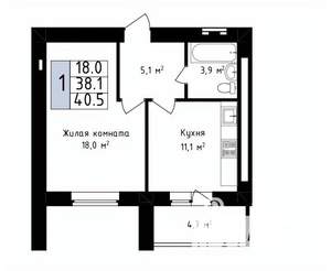 1-к квартира, вторичка, 41м2, 13/14 этаж