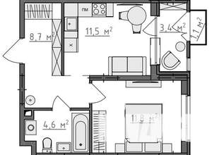 1-к квартира, вторичка, 39м2, 2/9 этаж