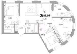 3-к квартира, вторичка, 89м2, 2/17 этаж