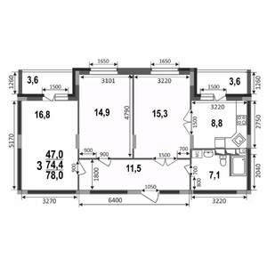 3-к квартира, вторичка, 78м2, 7/17 этаж