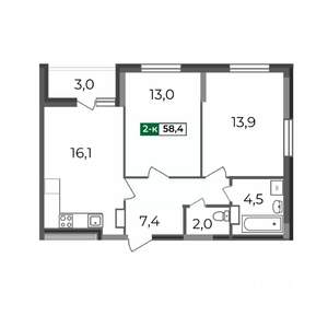 2-к квартира, вторичка, 58м2, 12/17 этаж