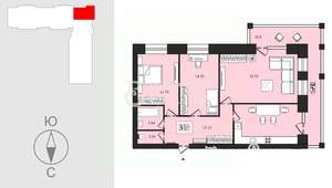 3-к квартира, сданный дом, 99м2, 2/7 этаж