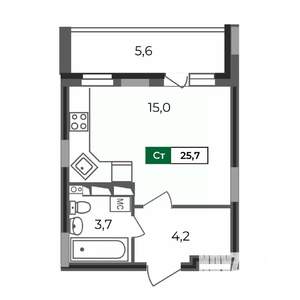 Студия квартира, строящийся дом, 26м2, 9/17 этаж