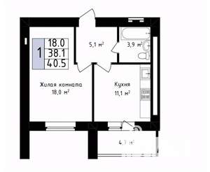 1-к квартира, вторичка, 41м2, 13/14 этаж
