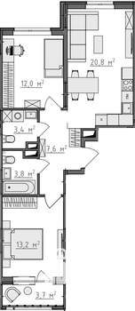 2-к квартира, вторичка, 63м2, 3/9 этаж