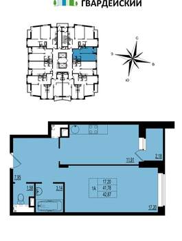 1-к квартира, вторичка, 43м2, 5/17 этаж