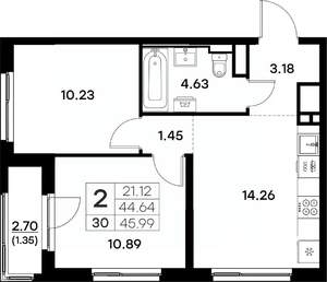 2-к квартира, вторичка, 46м2, 4/17 этаж