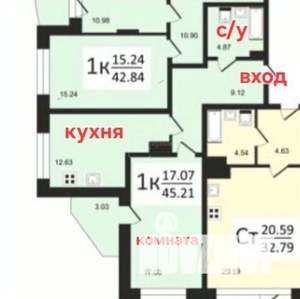 1-к квартира, вторичка, 46м2, 7/17 этаж