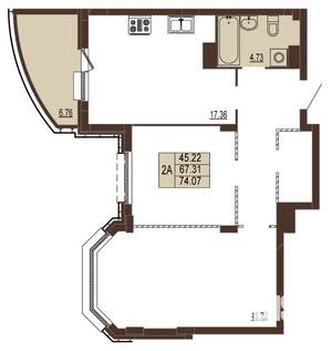 2-к квартира, вторичка, 74м2, 5/17 этаж