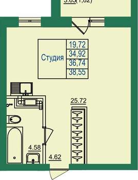 Студия квартира, вторичка, 37м2, 3/8 этаж