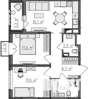 2-к квартира, вторичка, 58м2, 7/9 этаж