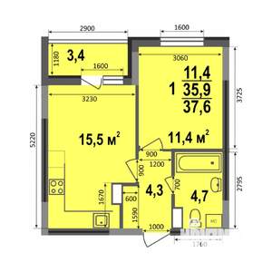 1-к квартира, сданный дом, 38м2, 17/17 этаж