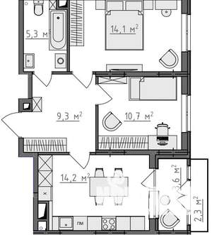 2-к квартира, вторичка, 56м2, 5/9 этаж