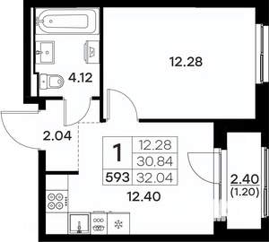 1-к квартира, вторичка, 32м2, 2/17 этаж