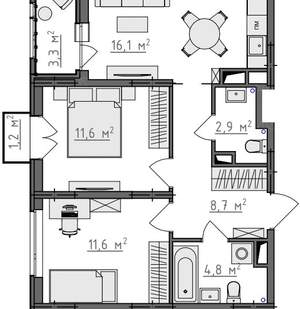 2-к квартира, вторичка, 58м2, 7/9 этаж
