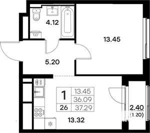 1-к квартира, вторичка, 37м2, 3/17 этаж