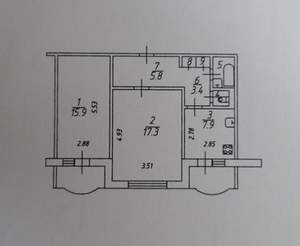 2-к квартира, вторичка, 54м2, 1/9 этаж