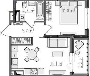 1-к квартира, вторичка, 39м2, 9/9 этаж