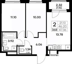 2-к квартира, вторичка, 47м2, 4/17 этаж
