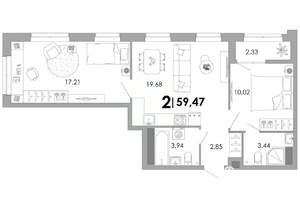 2-к квартира, вторичка, 59м2, 9/17 этаж