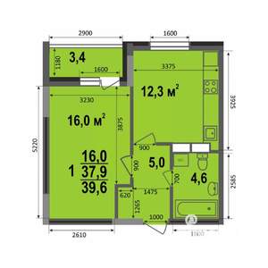 1-к квартира, сданный дом, 40м2, 10/17 этаж