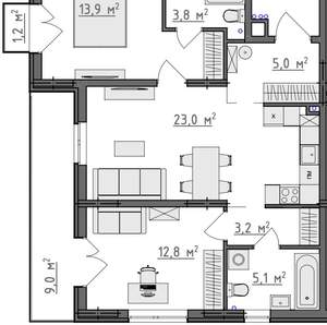 2-к квартира, вторичка, 72м2, 1/9 этаж