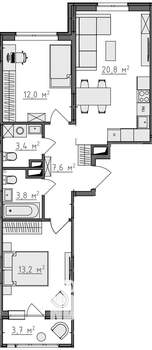 2-к квартира, вторичка, 63м2, 8/9 этаж