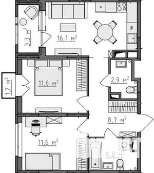 2-к квартира, вторичка, 58м2, 3/9 этаж