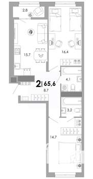 2-к квартира, вторичка, 66м2, 10/17 этаж