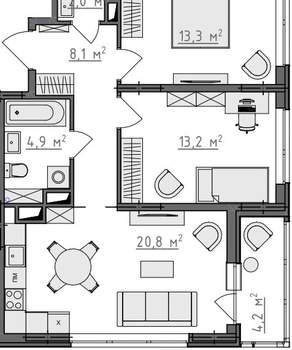 2-к квартира, вторичка, 64м2, 8/9 этаж