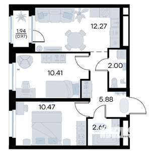 2-к квартира, вторичка, 45м2, 16/17 этаж