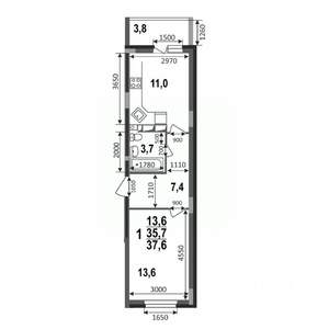1-к квартира, строящийся дом, 38м2, 2/17 этаж
