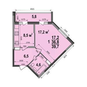 1-к квартира, строящийся дом, 40м2, 8/17 этаж