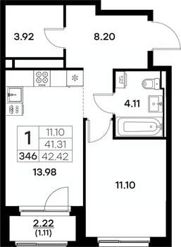 1-к квартира, вторичка, 42м2, 2/17 этаж