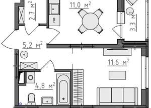 1-к квартира, вторичка, 37м2, 6/9 этаж