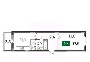 1-к квартира, строящийся дом, 38м2, 4/17 этаж