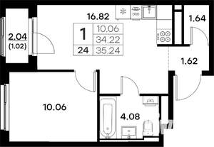 1-к квартира, вторичка, 35м2, 3/17 этаж