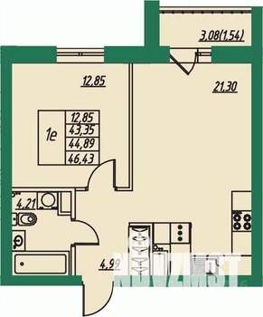1-к квартира, вторичка, 45м2, 4/8 этаж