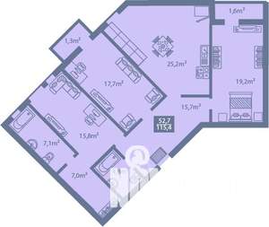 3-к квартира, строящийся дом, 115м2, 1/7 этаж