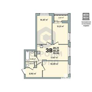 3-к квартира, вторичка, 71м2, 1/8 этаж