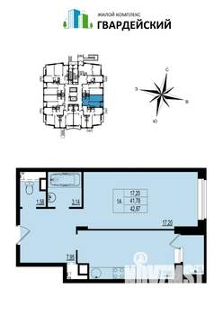 1-к квартира, вторичка, 43м2, 1/17 этаж