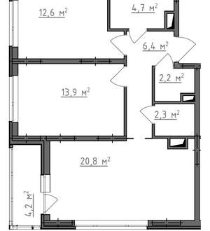 2-к квартира, вторичка, 65м2, 6/9 этаж