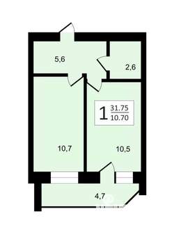 1-к квартира, вторичка, 32м2, 5/10 этаж