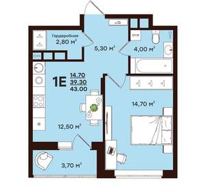 1-к квартира, вторичка, 43м2, 12/17 этаж