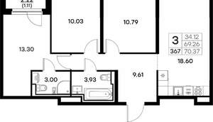 3-к квартира, вторичка, 70м2, 4/17 этаж