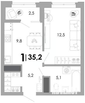1-к квартира, вторичка, 35м2, 9/17 этаж
