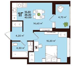 1-к квартира, вторичка, 43м2, 3/17 этаж