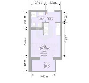 Студия квартира, вторичка, 30м2, 12/17 этаж