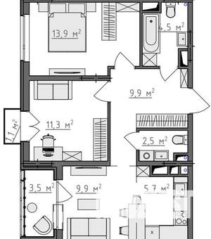 2-к квартира, вторичка, 60м2, 5/9 этаж